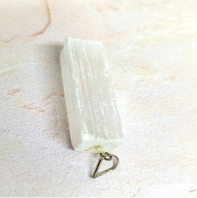 Selenite Raw Stone Pendant for Aura Cleansing, Purification