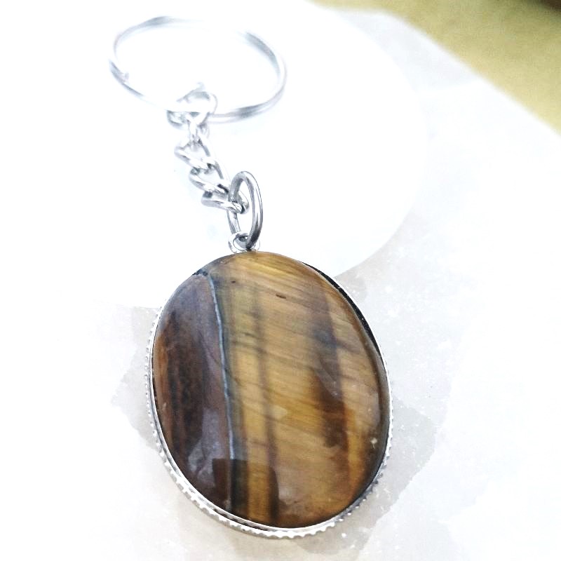 Tiger Eye Oval Keychain for Success, Action, Protection,