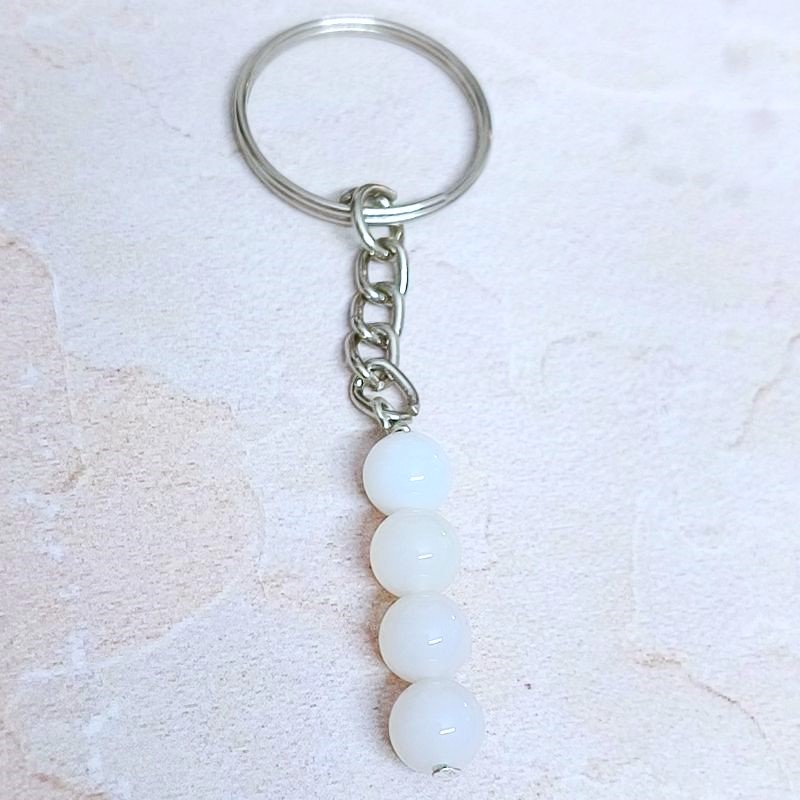 White Agate Beaded Keychain for Peace, Calming