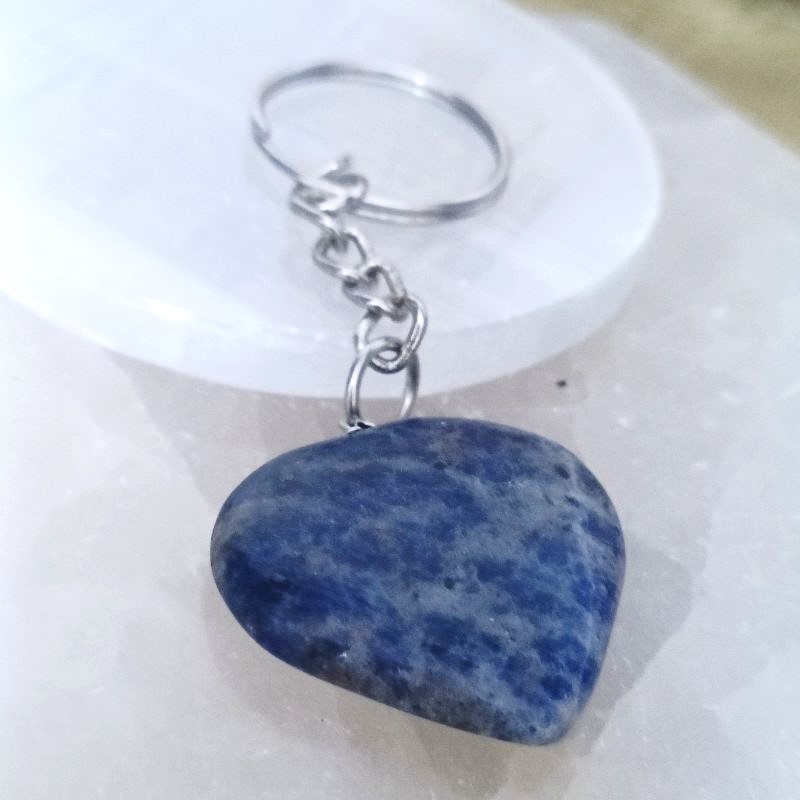 Sodalite Heart Keychain for Communication, Focus, Mental Ability