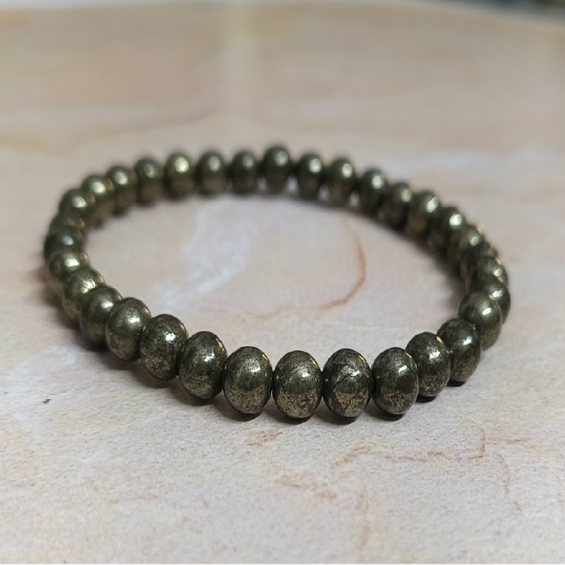 Pyrite 6MM Round Bead Bracelet for Prosperity, Success, Good Health