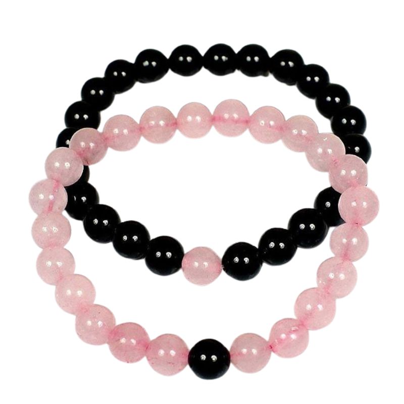 Rose quartz onyx combo couple bracelet