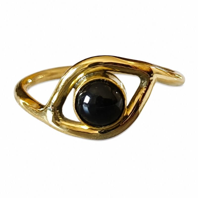 Black Onyx Split Shank Brass Ring for protection