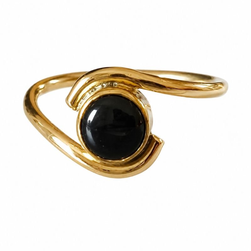 Black Onyx Split Shank Round Solid Brass Ring for protection