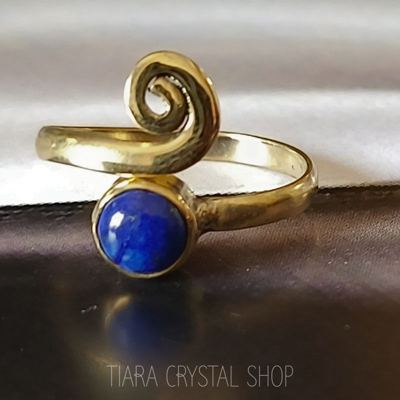 Lapis Lazuli Round Coil Solid Brass Ring