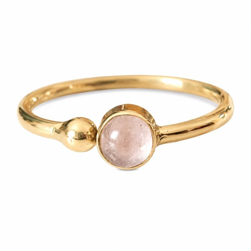 Rose Quartz Mini Round Shape Adjustable Brass Ring for love, harmony, emotional healing