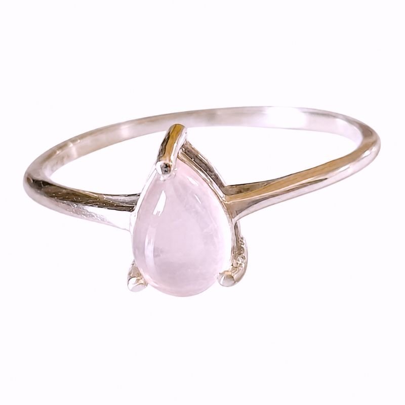 Rose Quartz Pear Shape Prong Setting 925 Sterling Silver Ring for love and harmony