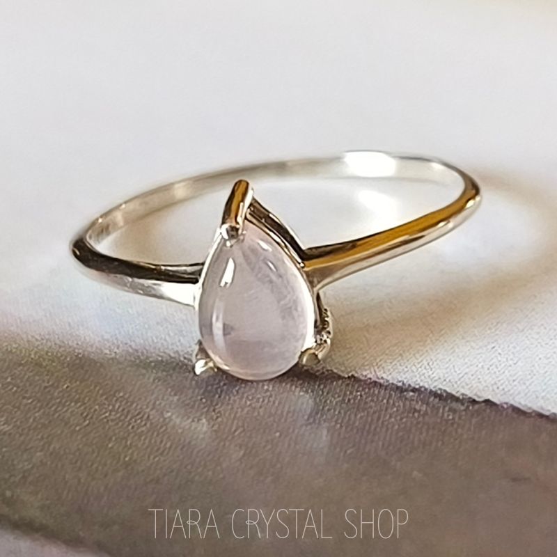 Rose Quartz Pear Shape Prong Setting 925 Sterling Silver Ring