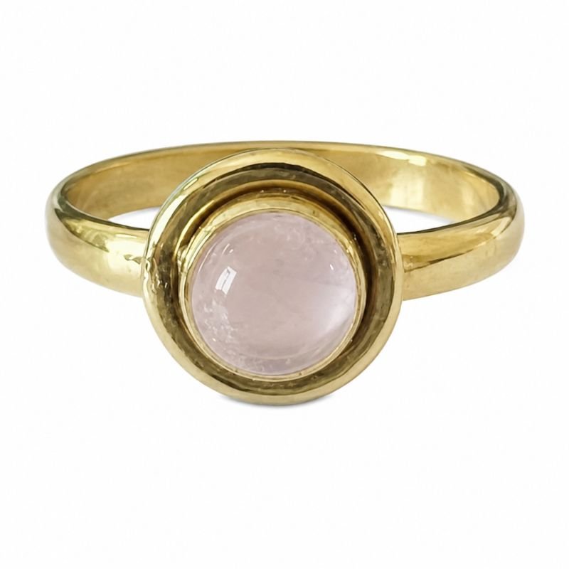 Rose Quartz Round Shape Solid Brass Ring for love , harmoney and emeotional healing