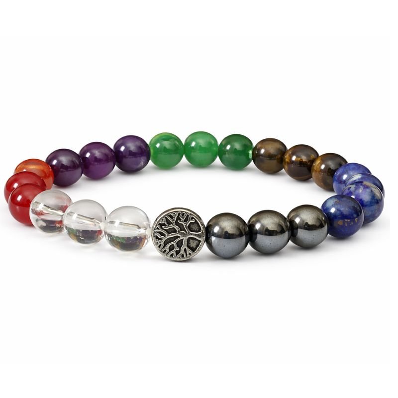 7 chakra bracelet with tree of life charm