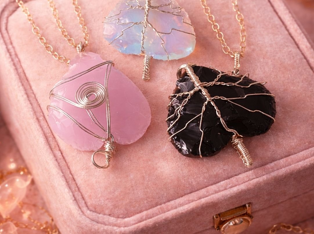 Heart Shape Wired Pendants in crystals