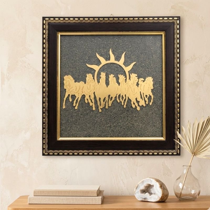 Seven Horses Pyrite Dust Frame for prosperity, success and positive Vastu energy
