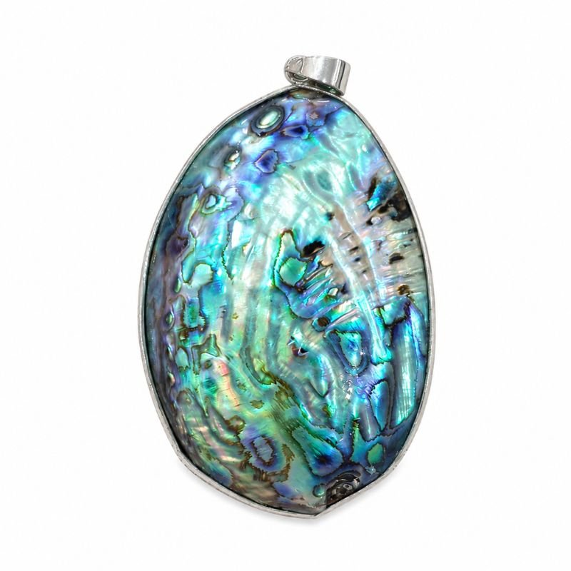 Large Abalone Shell Oval Metal Pendant with iridescent ocean-inspired colors