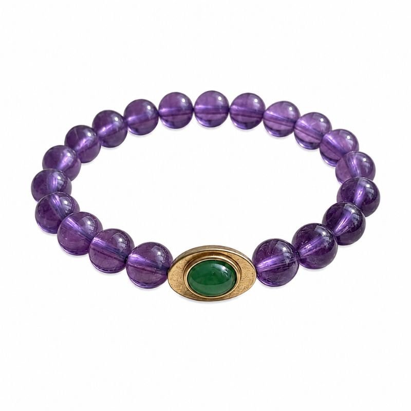 Amethyst Green Aventurine 8MM Round Bead Bracelet for peace, luck and positive energy