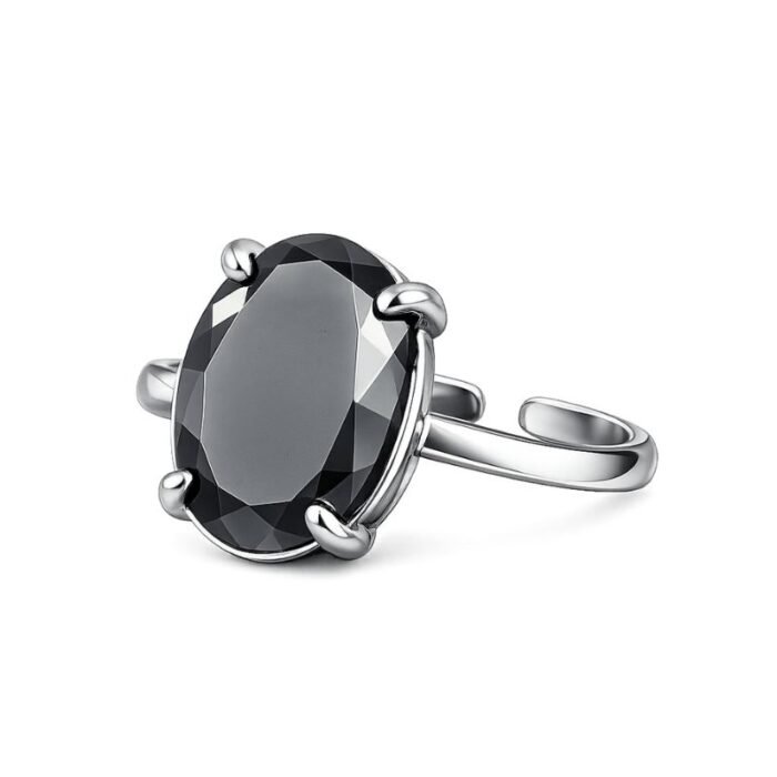 Hematite Faceted Adjustable German Silver Ring for grounding and energetic protection