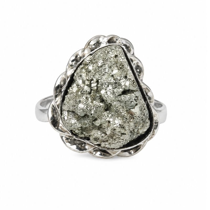 Raw Pyrite Asymmetrical Adjustable Metal Ring for wealth, confidence and protection