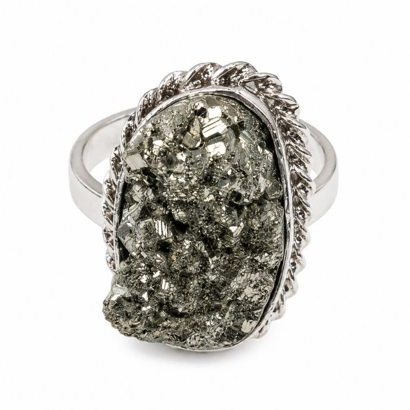 Raw Pyrite Oval Adjustable Metal Ring for prosperity, confidence and grounding energy