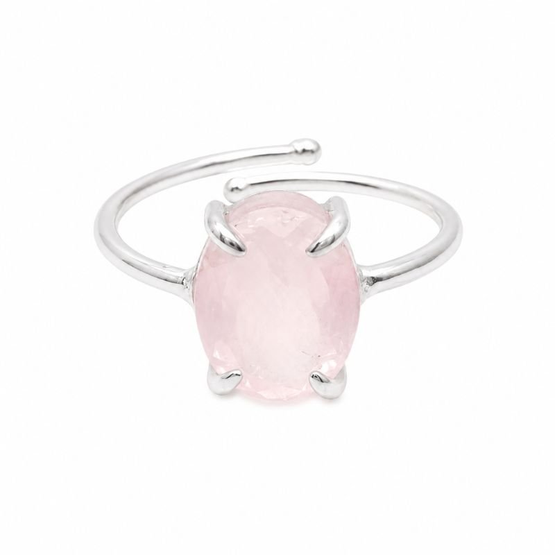 Rose Quartz Oval Faceted Adjustable German Silver Ring for love and emotional healing