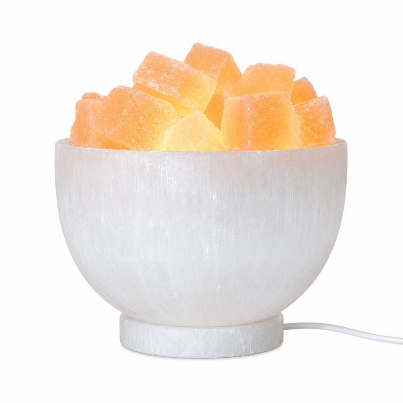 Selenite Bowl Lamp with Orange Selenite Cubes