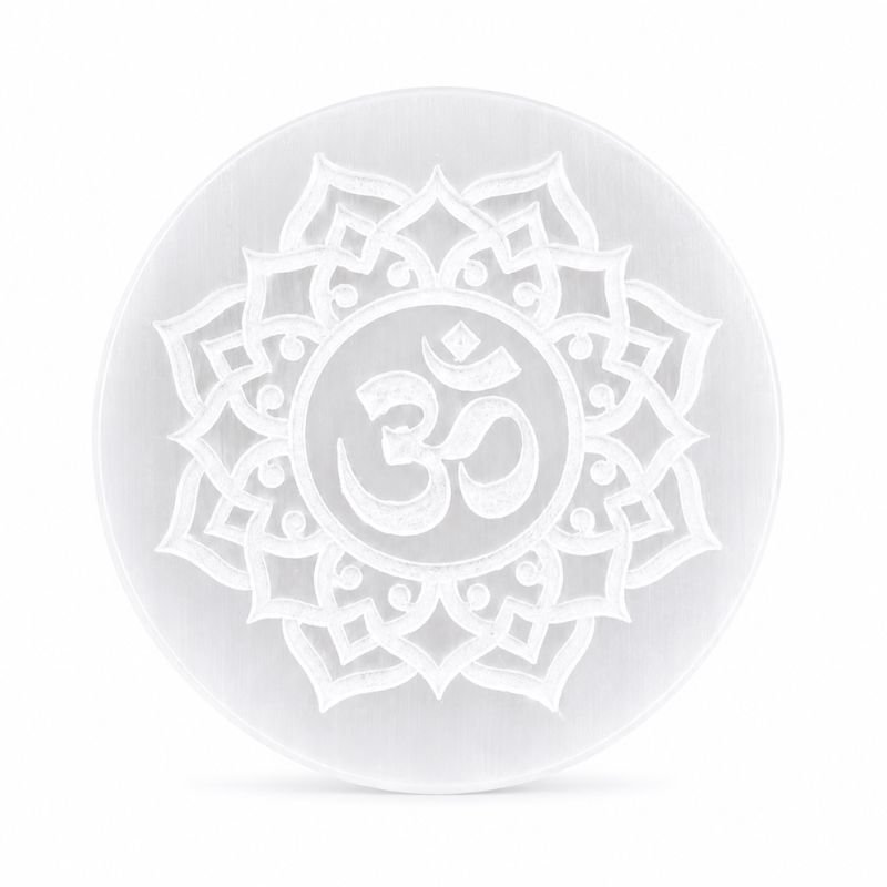 Selenite charging plate Om Symbol engraved-3 inches