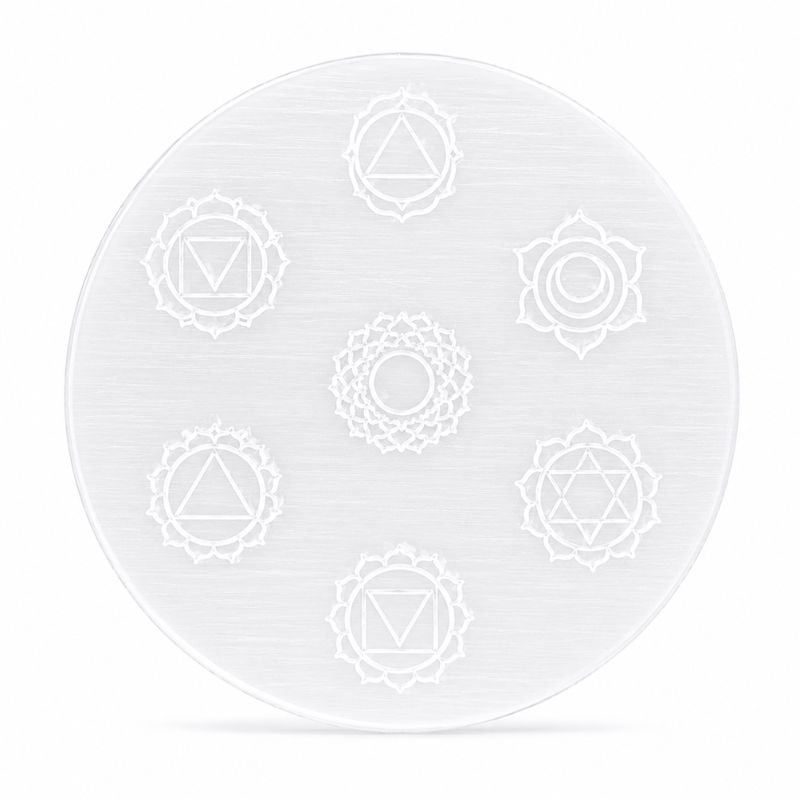 Selenite Charging Plate 7 Chakra Engraved- 3 Inches