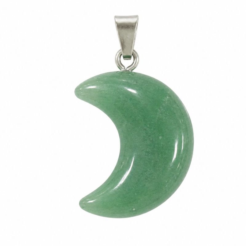 Green Aventurine Moon Pendant carved from natural Green Aventurine gemstone for luck, prosperity, growth and positive energy.