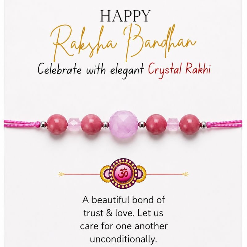 Love Bond Crystal Rakhi with Kunzite, Rose Quartz and Rhodochrosite Beads for Emotional Healing and Unconditional Love