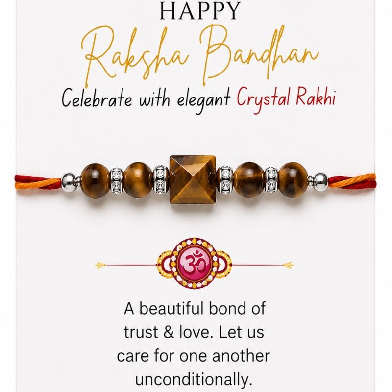Tiger Eye Pyramid Rakhi with Natural Tiger Eye Beads and Pyramid Centerpiece for Protection and Confidence