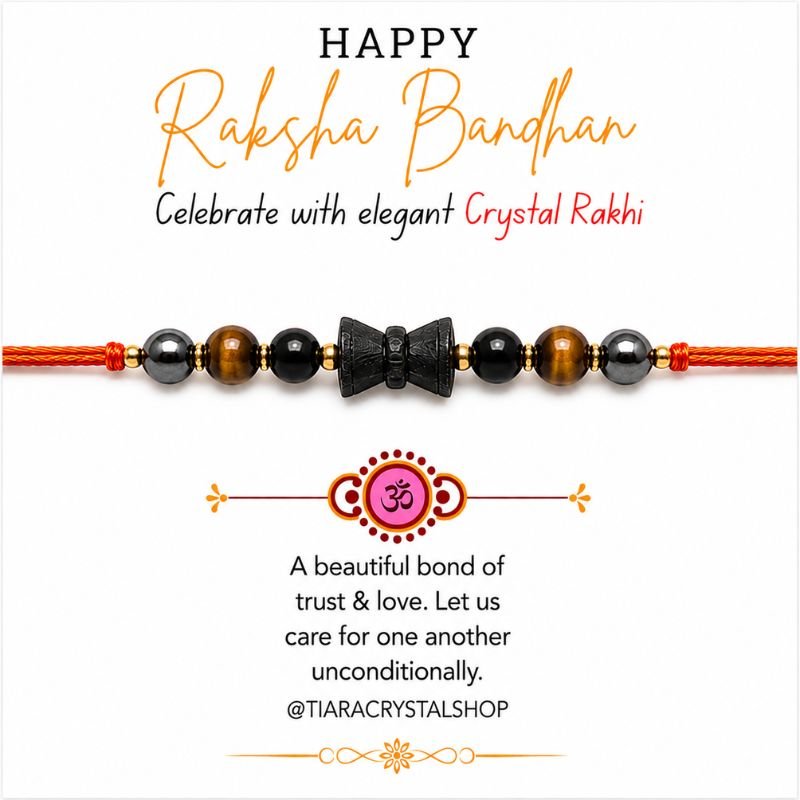 Karungali Damru Triple Protection Rakhi with Tiger Eye and Obsidian