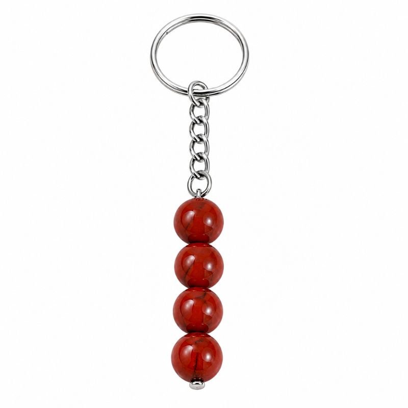 Red Jasper Beaded Keychain with four polished red jasper beads and silver-tone keyring