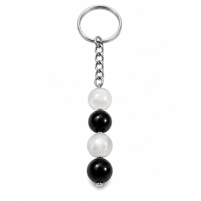 Selenite Obsidian Keychain, Selenite Obsidian Beaded Keychain, Crystal Keychain, Obsidian Keychain, Selenite Keychain, Protection Crystal, Energy Cleansing Crystal, Grounding Stone, Healing Crystal Accessory, Spiritual Keychain, Black Obsidian, Selenite Crystal, Crystal Gift, Gemstone Keychain, Crystal Accessories