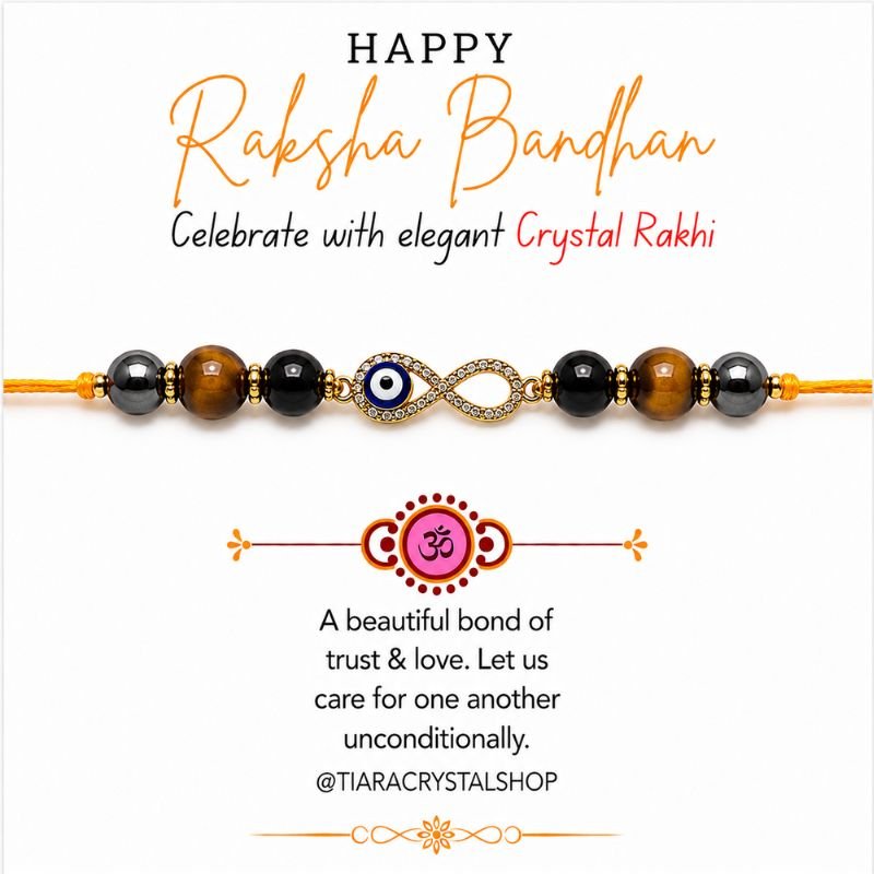 Triple Protection Infinity Rakhi with Tiger Eye Obsidian and Hematite for protection