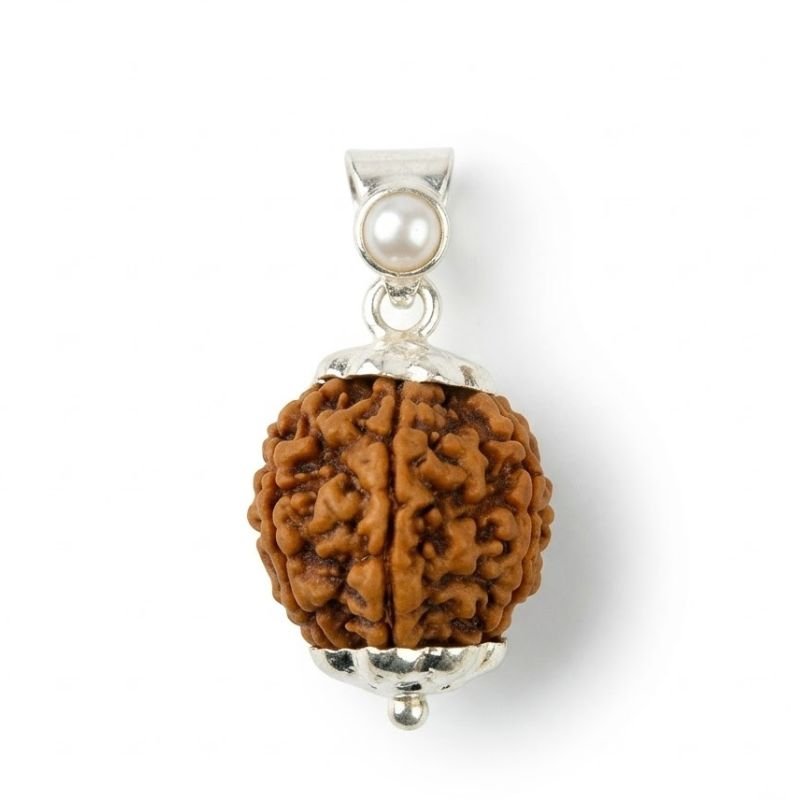 Natural 3 Mukhi Nepali Rudraksh Pendant featuring authentic textured bead with three distinct natural facets