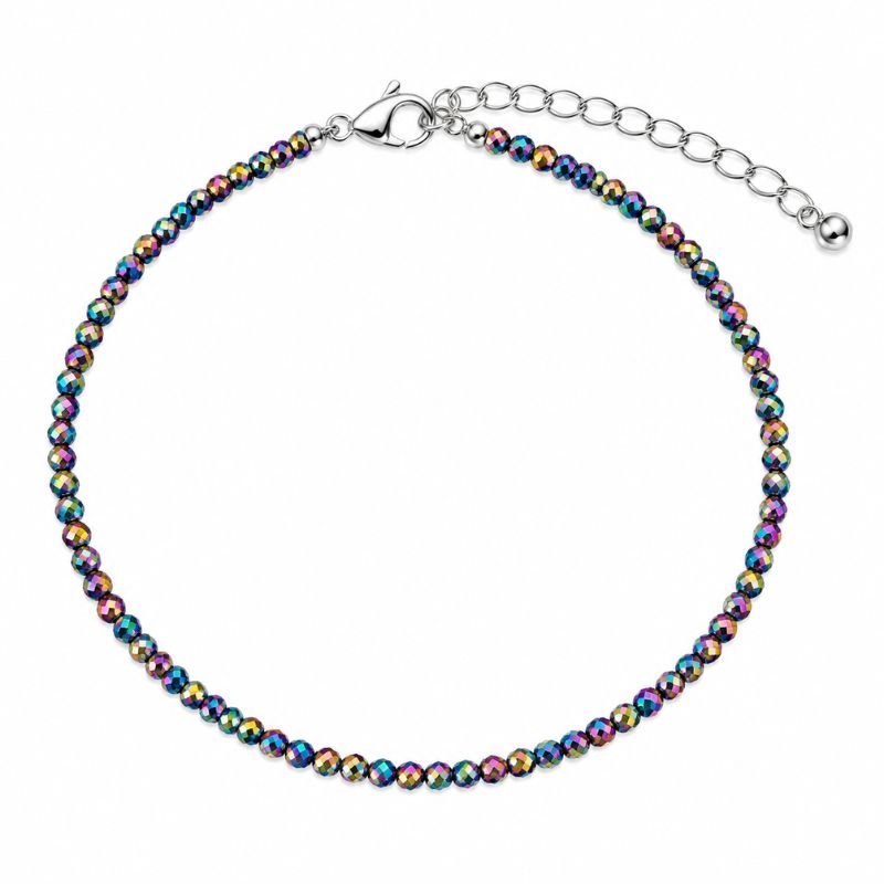 Crystal anklet with multicolour aura quartz beads