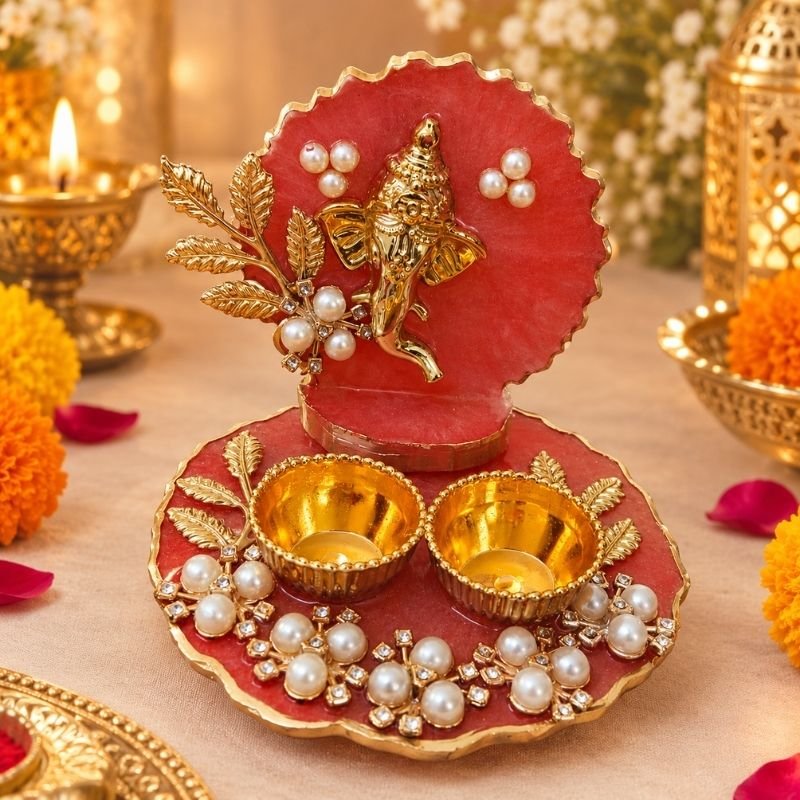 Resin Ganesha Frame and Pooja Thali Combo