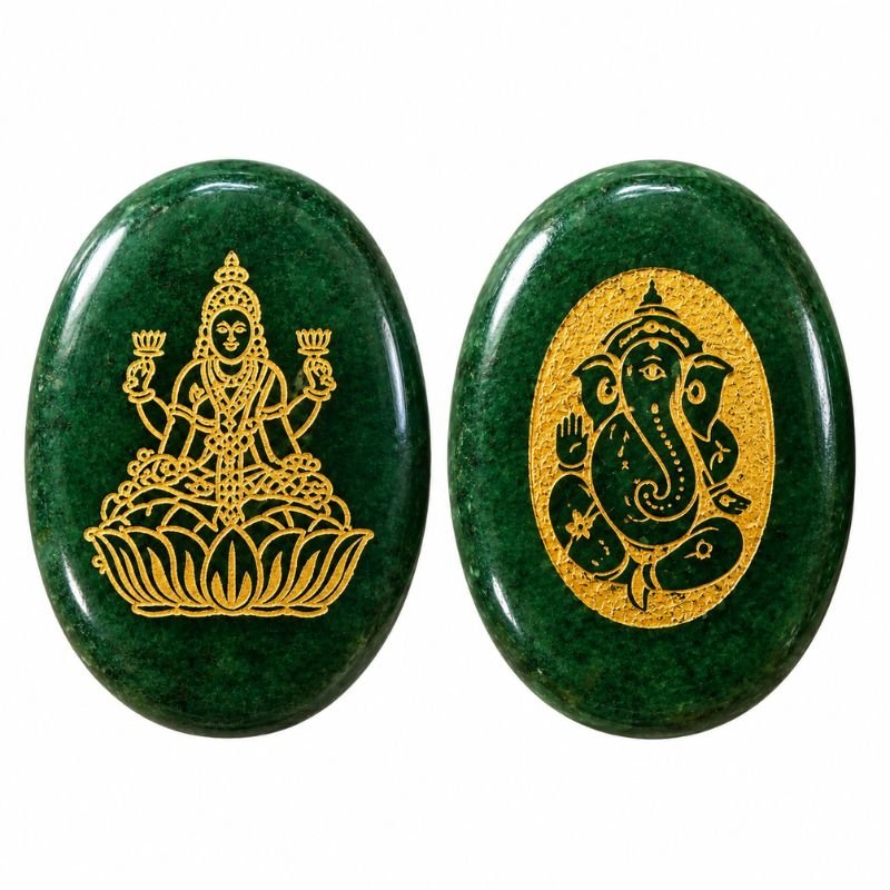 Jade Lakshmi and Ganesh coins set